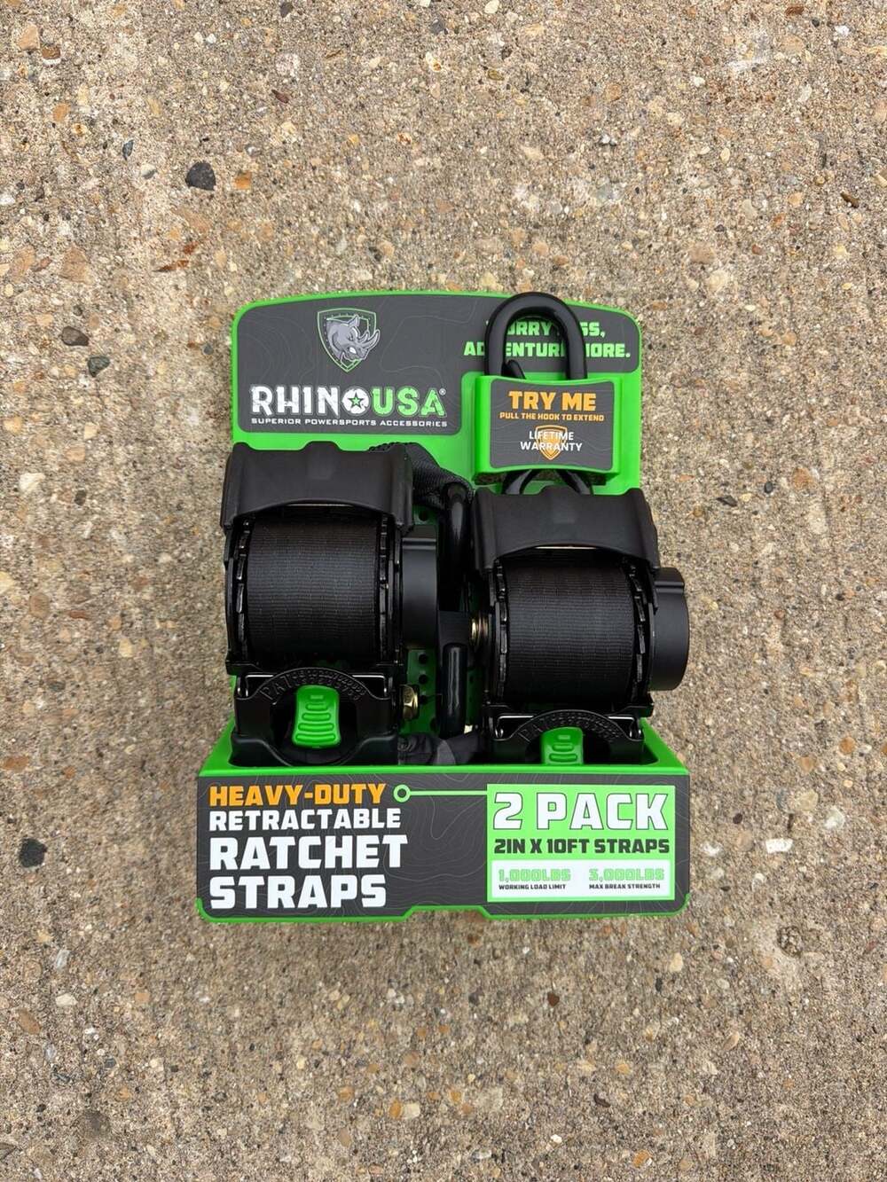 Rhino USA Heavy-Duty Retractable Ratchet Straps, 2" x 10', 2-Pack